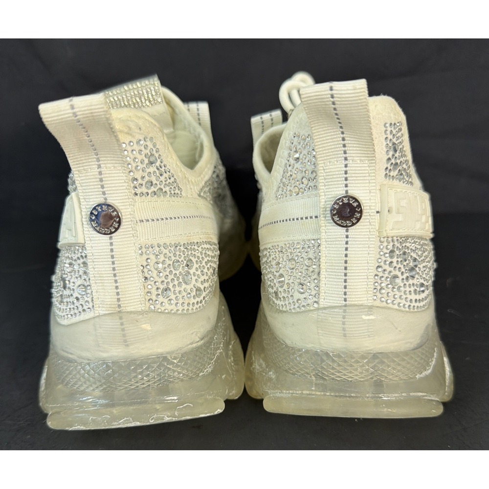 Steve Madden Maxima Rhinestone White Silver Women's Lace Up Sneakers - Size 9 - Picture 7 of 15